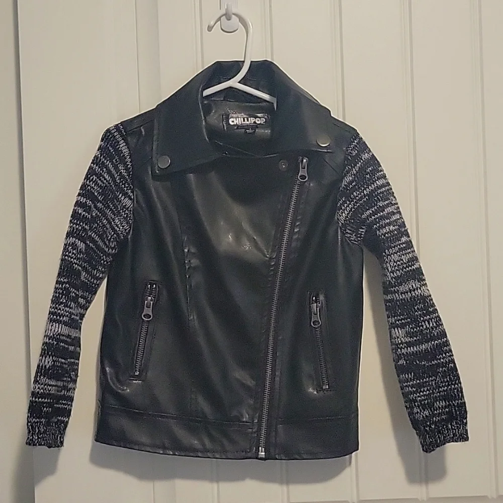 Chillipop Unisex Youth Size 4 Faux Leather Black Motorcycle Jacket - Picture 1 of 7